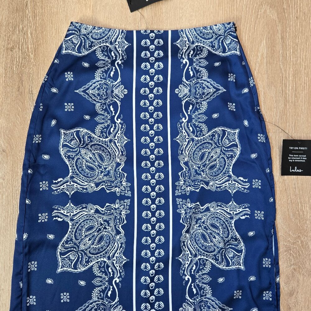Lulu's Navy Blue & White Paisley Midi Skirt - Picture 10 of 14